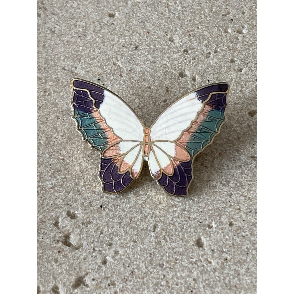 Whimsical Butterfly‎ Brooch Purple Teal Peach White Gold Tone Pin Enamel Fairy